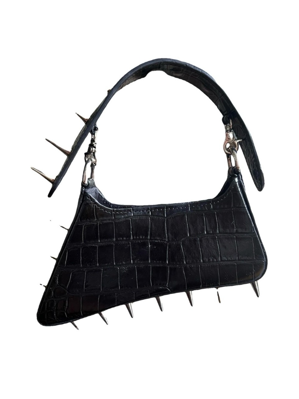 Marques Almeida Black Croc-Embossed Leather Spike Shoulder Bag